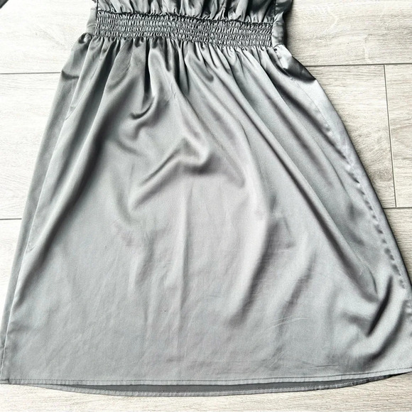 Guess Dark Grey ruffles Mock Neck Satin Dress - Picture 12 of 14